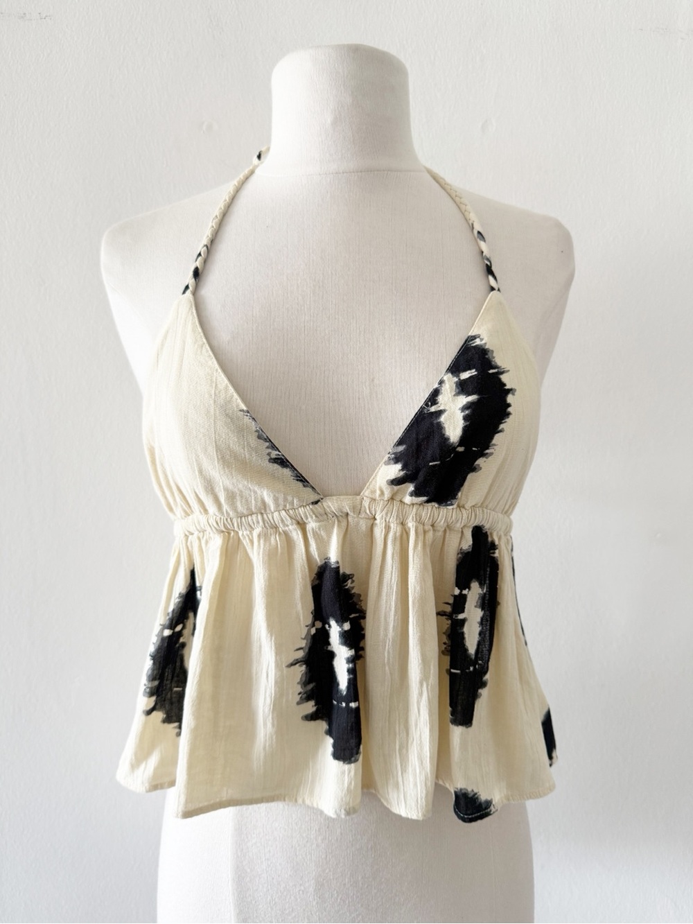Zara Open Tie Back Ikat Print Halter Top Size XS